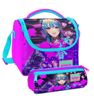 Coral High Mor Pembe Anime Kedi Desenli Kız Çocuk Isı Yalıtımlı Beslenme Çantası ve Kalemlik Seti