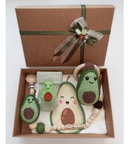 Hoşgeldin Bebek, Unisex, Yenidoğan Bebek, Avokado Amigurumi İsimli Emzik Askısı Hediye Seti