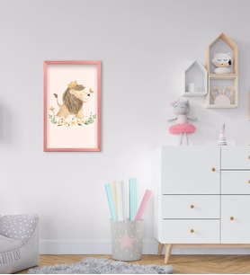 BK Home Sevimli Aslan Tasarımlı Dekoratif Pembe Ahşap Çerçeveli Çocuk Odası Tablo-4