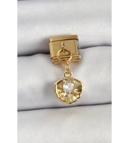 316L Çelik Sallantılı Zirkon Taşlı İstiridye Model Gold Renk Nomination Charm TJ-BC1426