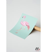 Flamingo İllüstrasyonu, Çerçevesiz Yüksek Kalite Duvar Afişi - Hayvan Severlere Hediye
