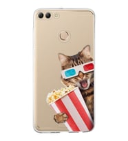 PrintiFy Huawei Y9 2018 ile Uyumlu 1mm Slim Fit Kedi 1 050b Baskılı Şeffaf  Kılıf
