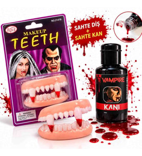 Vampir Takma Diş ve Tiyatro Kanı Seti – 2 Parça