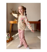 KİZ COCUK KALP BASKİLİ 2 LI TAKIM. PAMUKLU MUKEMMEL KALITE. CEPLİ 2 İPLIK TAM KALIP (Pembe)