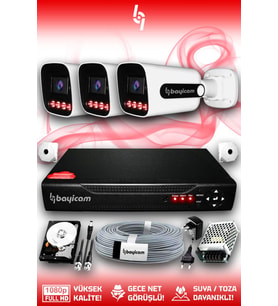 Bayicam 3 Kameralı Zebra 3 Dış Kamera Set 250 GB 5 MP Full HD Gece Görüşlü Güvenlik Kamerası Sistemi