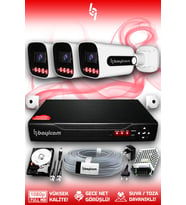 Bayicam 3 Kameralı Zebra 3 Dış Kamera Set 250 GB 5 MP Full HD Gece Görüşlü Güvenlik Kamerası Sistemi