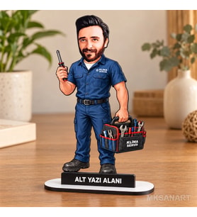 Kişiye Özel Erkek Klima Tamircisi Karikatürlü 18 cm MDF Masaüstü Biblo - Ustaya ve Meslek Sahibine Hediye Usta ve Teknik Meslek Hediyesi
