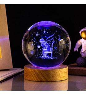 Ahşap Altlıklı Renk Değiştiren Cam Küre Küçük Prens RGB