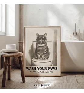 Tuhaf Kedi Banyo Duvarı, Patilerinizi Yıkayın