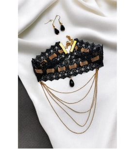 GOTİK PUNK ZİNCİR SALLANTILI TASMA CHOKER KOLYE KÜPE SET
