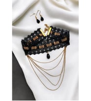 GOTİK PUNK ZİNCİR SALLANTILI TASMA CHOKER KOLYE KÜPE SET