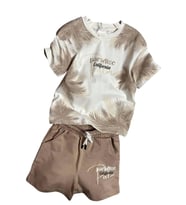 Erkek Çocuk Üzeri Palmiye Detaylı Ve Paradise California Baskılı T-shirt Bej Şor