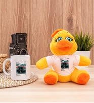 Kişiye Özel İnstagram Tasarım Fotoğraflı Peluş Civciv ve Beyaz Kupa
