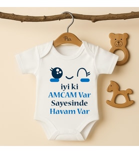 Pia Baby B43 %100 Pamuk İyi ki Amcam Var Sayesinde Havam Var Yazılı Tasarlanabilir Bebek Body (Ekru)