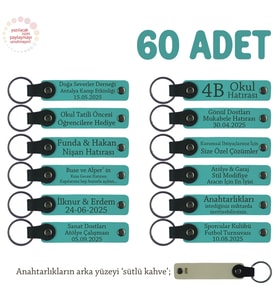 Spor Kulüpleri İçin Özel Üretim, 60' lı Anahtarlık Set, Hediyelik Hatıra, Koyu Turkuaz & Sütlü Kahve