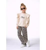 Kız Çocuk "Stay Chic" Fırfırlı Sweatshirt ve Zebra Desenli Pantolon Takım

 50041krem
