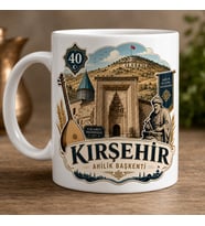 Kırşehir Temalı Hediyelik Kupa Bardak - 40 Plaka Ahilik Başkenti Cacabey Medresesi ve Ahi Evran Baskılı Özel Tasarım Kupa