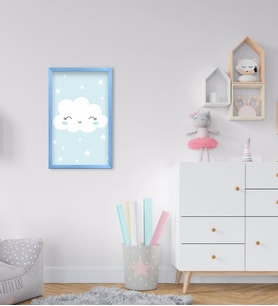 BK Home Sevimli Bulut Tasarımlı Dekoratif Mavi Ahşap Çerçeveli Çocuk Odası Tablo-1
