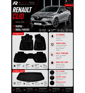 RENAULT CLİO 4 2012-2019 Araca Özel 3D Paspas + 3D Bagaj Havuzu