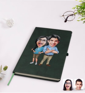 BK Gift Kişiye Özel Sevgililer Karikatürlü Yeşil Termo Deri Defter Model 101