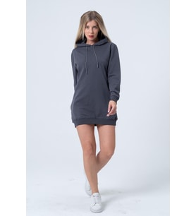 Füme Uzun Sweatshirt Elbise Tunik Uzun Kollu Yandan Cepli
