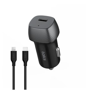 taks CP01 30W PD USB-C Araç Hızlı Şarj Aleti + USB-C-Lightning Kablo, Siyah