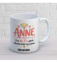 Kişiye Özel Anne Tasarımlı Evin WiFi'si Yazılı İsimli Seramik Kupa Bardak
