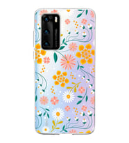 Huawei P40 Uyumlu Kapak Flowers Tasarımlı Şeffaf Silikon Kılıf