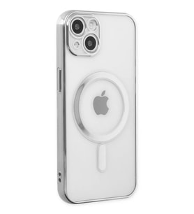Newface Apple iPhone 14 Plus Kılıf Magneticsafe Lazer Silikon - Gümüş