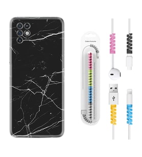 INFINIX Note 11 Pro Note 10 Hot 9 Play Kılıf Kablo Koruma Spiral Silikon Siyah Mermer 1299