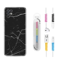 INFINIX Note 11 Pro Note 10 Hot 9 Play Kılıf Kablo Koruma Spiral Silikon Siyah Mermer 1299