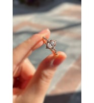 925 Ayar Gümüş Rose Gold Oval Kesim Zirkon Taşlı Vintage Tasarım Kadın Yüzük