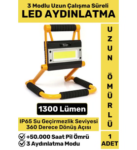 Uzun Ömürlü Kamp Avcı Deprem 3 Modlu 360 Derece Döner Şarjlı Beyaz Işık 1300 Lümen LED AYDINLATMA