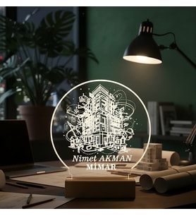 KİŞİSELLEŞTİRİLEBİLİR Mimara Özel LED Işıklı Ahşap Masa İsimliği (Şeffaf)