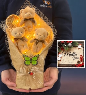Yılbaşı Hediyesi Yeni Yıl Hediyesi Led Işıklı Büyük Boy Peluş Ayıcık Buketi
