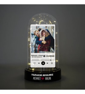 Sevgiliye Hediye Spotify Ses İzi Işıklı ve Fotoğraflı Plak Fanus