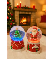 Yeni Yılın En Güzel Hediyesi Yılbaşı 2 Adet Led Işıklı 6,5 cm Noel Baba Yılbaşı Çam Ağacı Kar Küresi (Karışık)