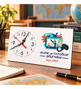 Grafik ve Fotoğraf Öğretmenine İsme Özel Masa Saati