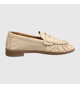 MYFİT SHOES 614 KADIN HAKİKİ DERİ BÜZGÜLÜ GÜNLÜK LOAFER AYAKKABI BEJ