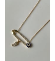Ra Jewels 925 Ayar Gümüş Gold Nazar Boncuklu Çengel Kolye