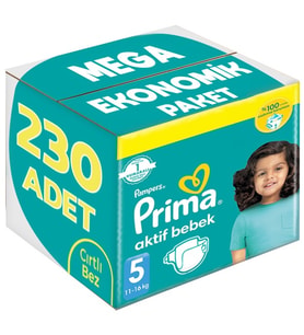 Prima Bebek Bezi Beden:5 (11-16Kg) Junior 230 Adet Mega Ekonomik Pk