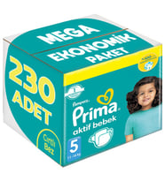 Prima Bebek Bezi Beden:5 (11-16Kg) Junior 230 Adet Mega Ekonomik Pk