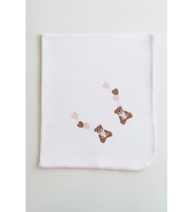 Pembe Ayıcık Nakışlı Bebek Battaniyesi %100 Pamuk - 70x80 CM