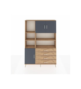 Arges Dolap 8 Raflı 4 Çekmeceli 3 Kapaklı 132x30x195 Çam-Antrasit/Çam