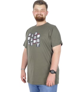 Mode XL Büyük Beden T-Shirt Bisiklet Yaka Complex City 22170 Haki