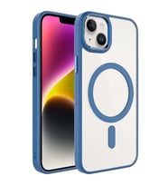 Coverzone iPhone 14 ile uyumlu K?l?f Wireless ?arj �zellikli Metal buton Z-Krom MagSafe ile uyumlu ?effaf Transparan Double Color Silikon Kapak Lavendery Gray
