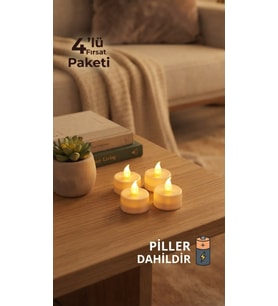 4'lü Pilli LED Tealight Mum Seti - Sıcak Sarı Işık - Piller Dahildir - Dekoratif Yalancı Mum