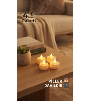 4'lü Pilli LED Tealight Mum Seti - Sıcak Sarı Işık - Piller Dahildir - Dekoratif Yalancı Mum