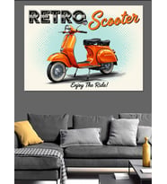 Retro Turuncu Scooter Motosiklet Afişi Dekoratif Kanvas - Mdf Ahşap Tablo