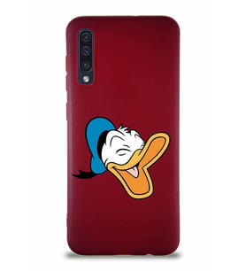 Samsung Galaxy A50 Soft Premier Kapak Donald Duck-E Tasarımlı Silikon Kılıf - Mürdüm (Şeffaf)